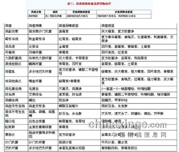 信鸽疾病快速诊断及治疗对照表
